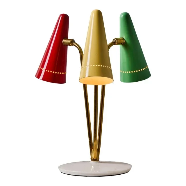 1950s Angelo Ostuni Multicolored 3-Shade Table Lamp for O-Luce, Unmarked