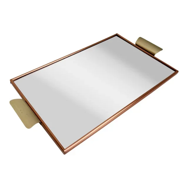 1950s Art Deco Style Mirrored Tray, Mixed Metals, Diamond Engraved