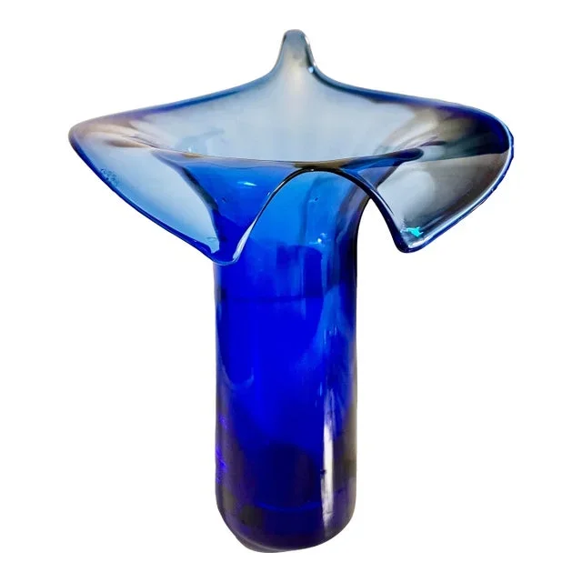 1950s Blue Glass Candle Holder, Made in Italy