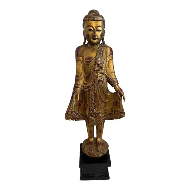 1950s Carved Wood Thai Figure of a Deity
