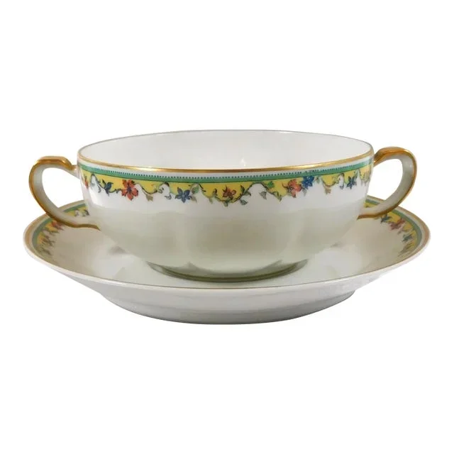 1950s Haviland Flat Cream Soup Bowl and Saucer