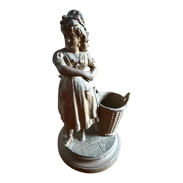 1950s LSF Foundry Cast Metal Statue of a Girl With Basket