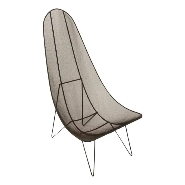 1950s Mid Century Modern American Iron Mesh “Scoop” Lounge Patio Chair, Attributed