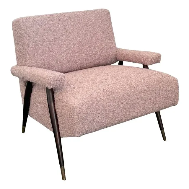 1950s Mid-Century Modern Bouclé Upholstered Maple Lounge Chair