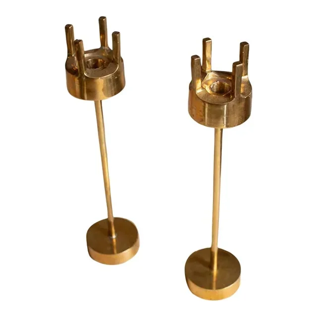 1950s Pierre Forssell Tall Swedish Modernist Candlestick Holders- a Pair