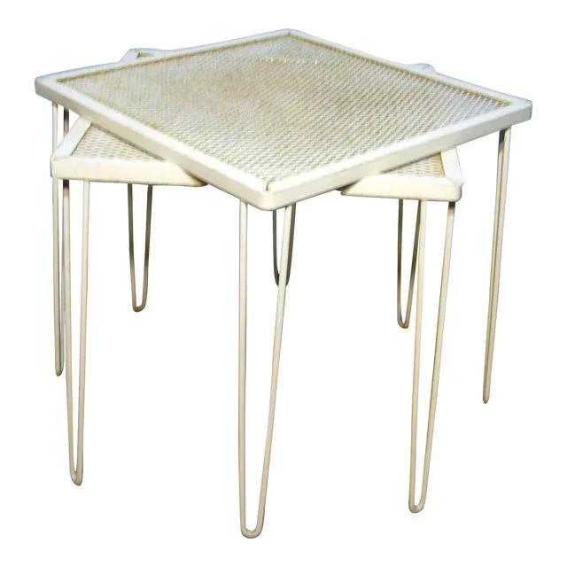 1950s Salterini Hairpin Nesting Patio Side Tables in Wrought Iron, Attributed – Set of 2