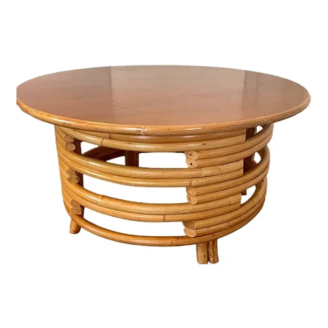 1950s Vintage Round Ritts Tropitan Rattan Coffee Table