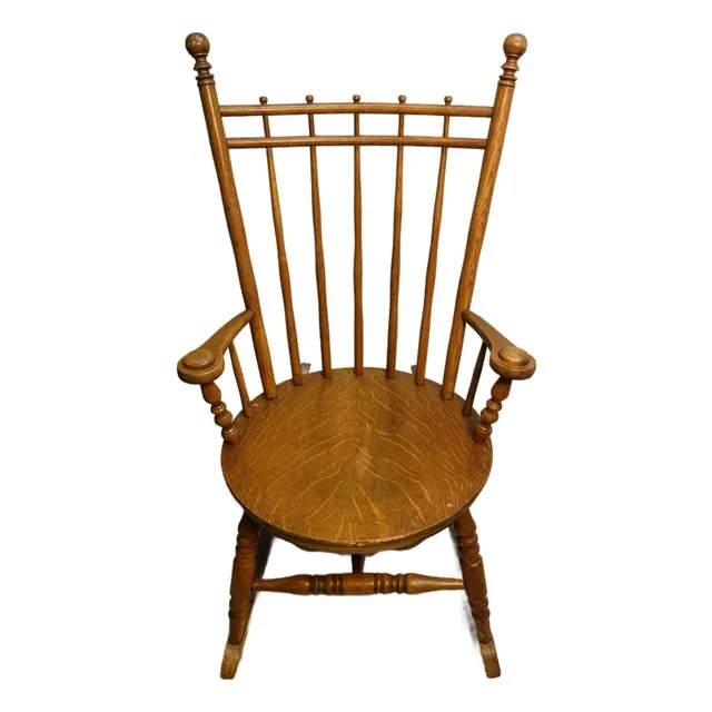 1950s Vintage Spindle Back Maple Rocking Chair – Round Seat, Classic Americana Style