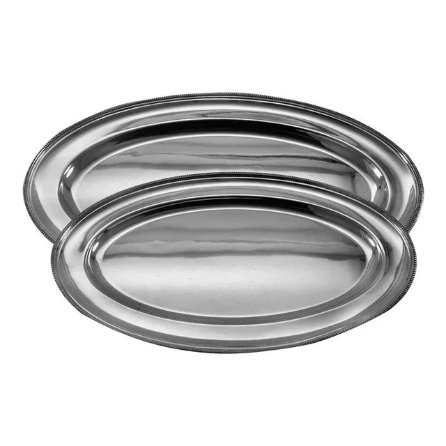 1960 Vintage Mappin & Webb Silver Oval Platters, Bead Mount- Set of 2