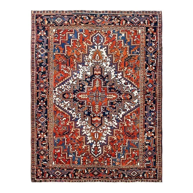 1960s 6’10″x8’10” Vintage Persian Heriz Hand Knotted Wool Oriental Rug, Red