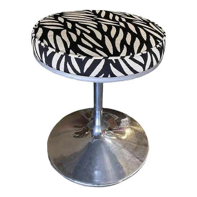 1960s “Tulip” Style Chrome Stool Attributed to Eero Saarinen With Nairobi Upholstery Seat
