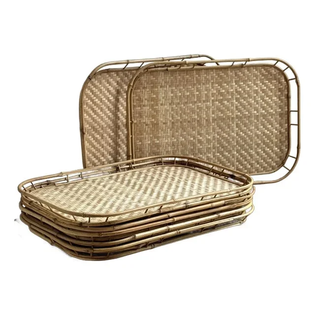 1960s Bamboo Tiki Trays — Set of 8