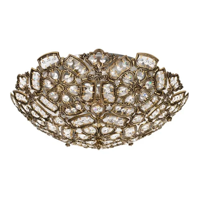 1960s Brass Crystal Flush Mounted Fixture