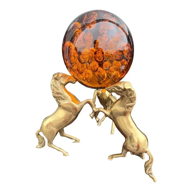 1960s Brass Stallions Orb on Stand