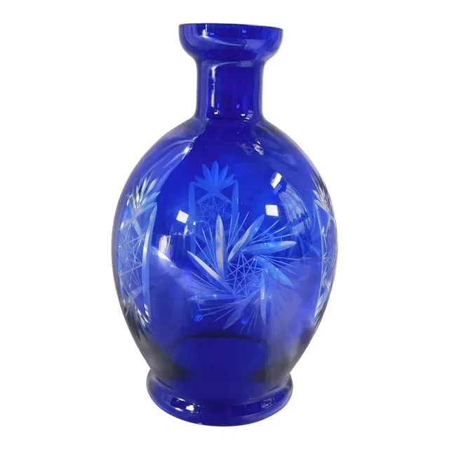 1960s Cobalt Cut to Clear Glass Vase