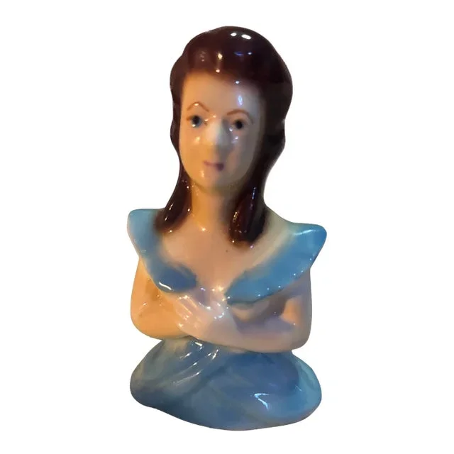 1960s European Porcelain Figurine of a Lady in Blue