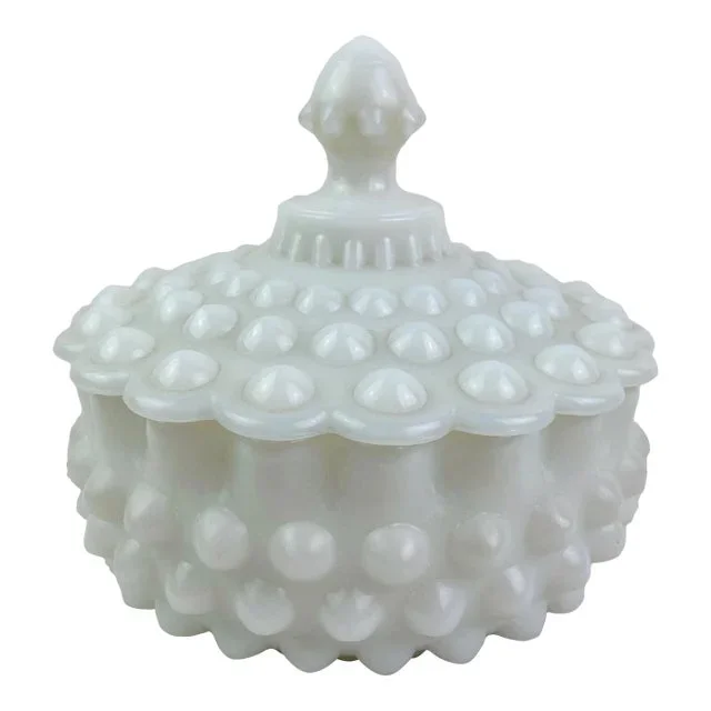 1960s Fenton Milk Glass Hobnail Lidded Candy Dish