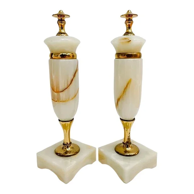 1960s French Art Deco Style Solid Onyx Garniture Urns – a Pair