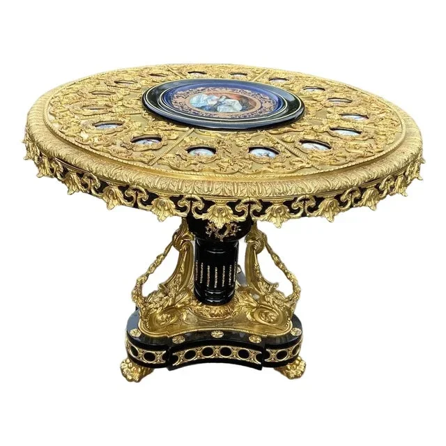 1960s French Louis XVI Bronze Porcelain Center Table