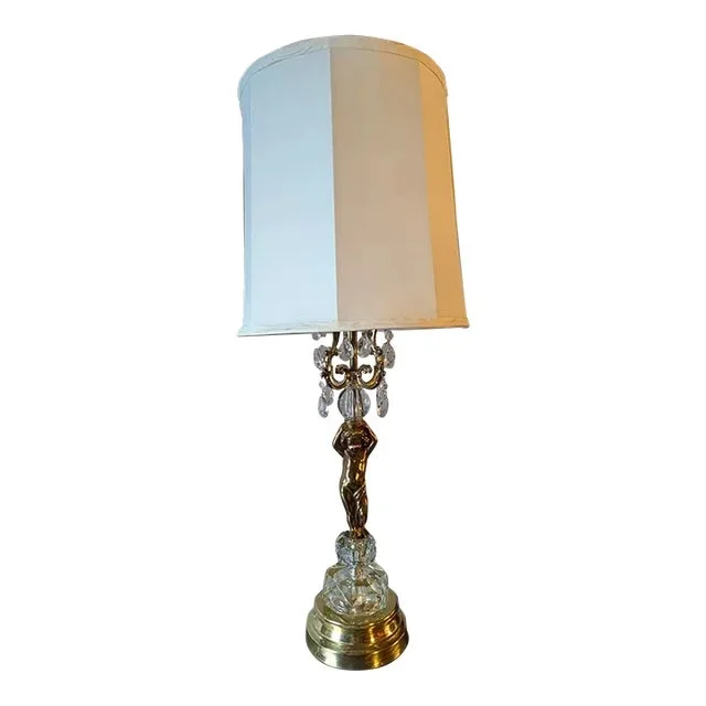 1960s Hollywood Regency Brass and Crystal Cherub Lamp