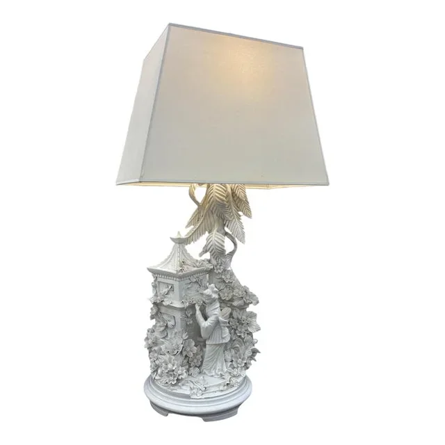 1960s Italia White Porcelain Japaneese Geisha Table Lamp