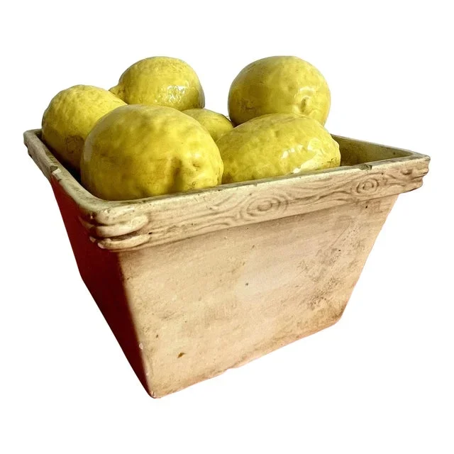 1960s Italian Majolica Lemon Basket Midcentury Modern Trompe L’oeil