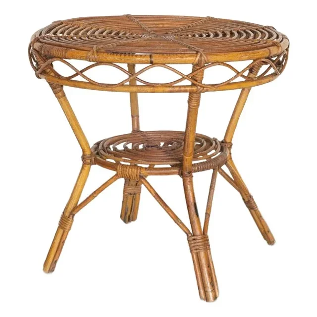 1960s Italian Rattan Gueridon Table