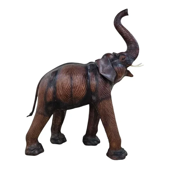 1960s Leather Elephant With Glass Eyes