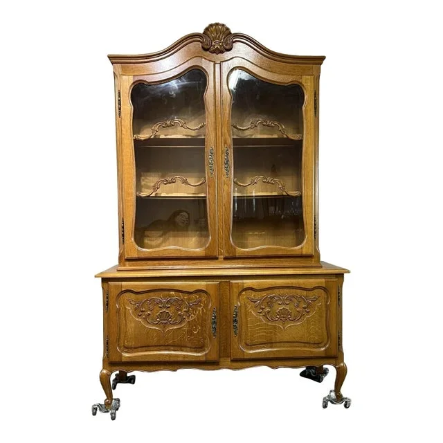 1960s Mid Century Belgian Oak Display Cabinet
