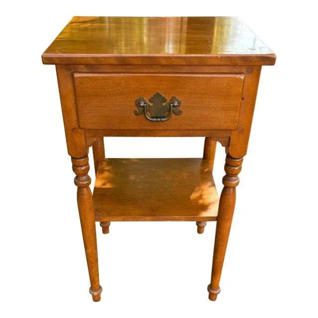 1960s Mid Century Ethan Allen Heirloom Baumritter Maple One Drawer Side Table