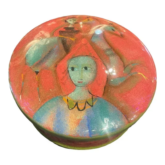 1960s Mid-Century Modern Ceramic Lidded Box by Polia Pillin Great Color & Horse