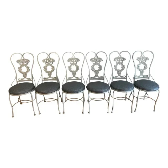 1960s Molla French Hollywood Regency Cast Aluminum Dining Chairs – Set of 6