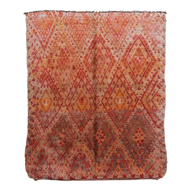1960s Moroccan Orange & Red Rug – 10 X 7.6 Ft