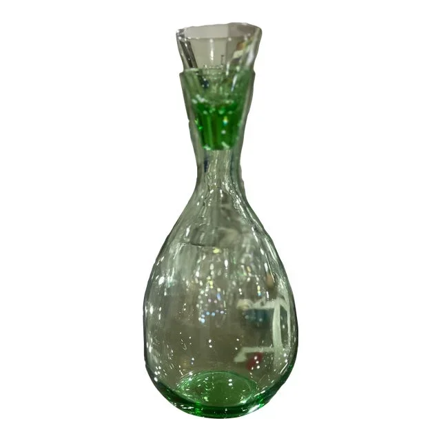 1960s Mouth Blown Personal Sized Green Decanter With Top Designed as Shot Glass