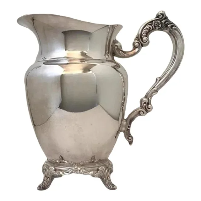 1960s Oneida Royal Provincial Hollowware Silverplate Water Pitcher, Footed Georgian Style With Ice Lip