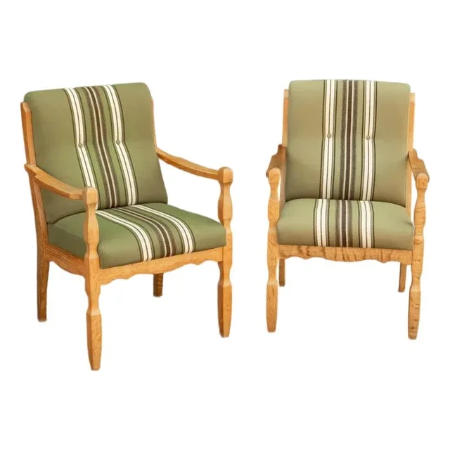 1960s Pair of Kjaernulf Style Danish Modern Oak and Wool Side Chairs