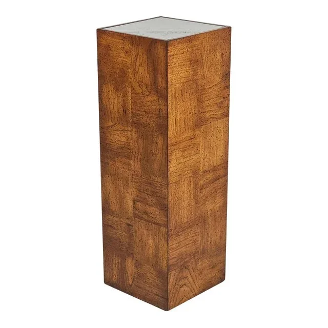 1960s Patchwork Burlwood Pedestal With Mirrored Top in the Style of Milo Baughman