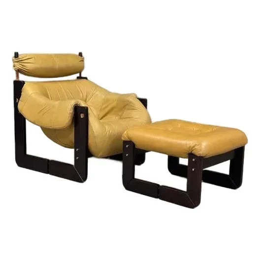 1960s Percival Lafer Leather and Jacaranda Lounge Chair and Ottoman