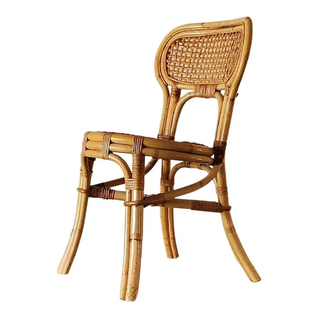1960s Rattan and Formica Right Sided Writing Desk With Matching Chair – Set of 2