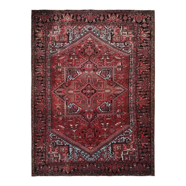 1960s Red Vintage Persian Heriz Hand Knotted Wool Oriental Rug