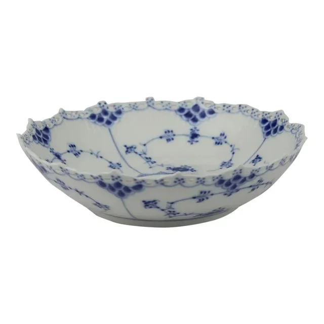 1960s Royal Copenhagen Serving Bowl, Blue Fluted Full Lace, No. 1018