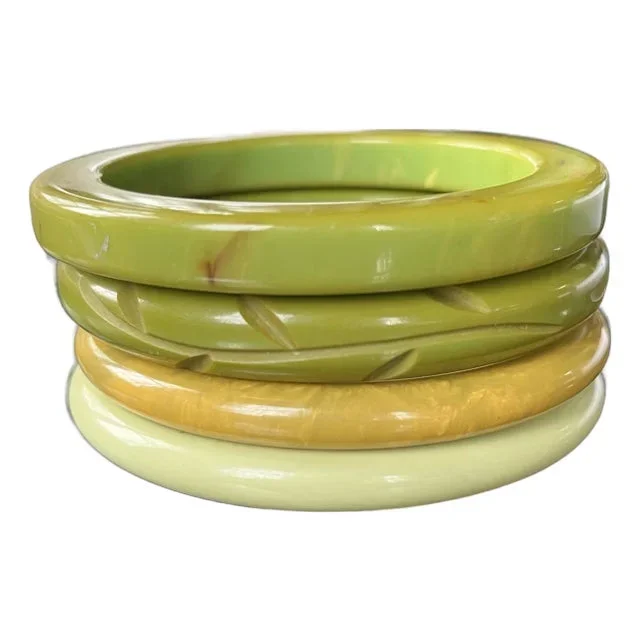 1960s Set of Four Green Bakelite Style Bangle Bracelets