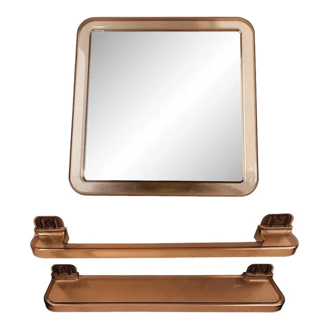 1960s Space Age Square Wall Mirror With Acrylic/Lucite Support and Complementary Surface by Guzzini, Italy- 3 Pieces