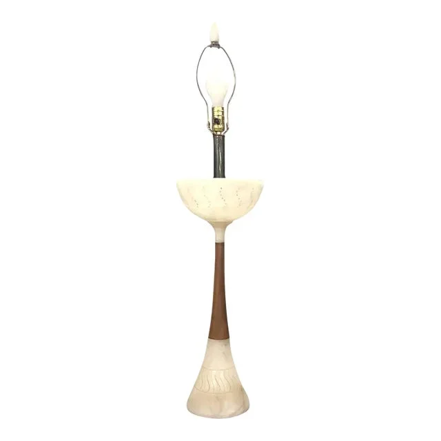 1960s Tall Alabaster and Wood Table or Desk Lamp