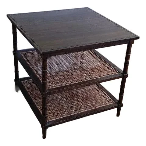 1960s Vintage 3-Tier Cane End Side Table Wood