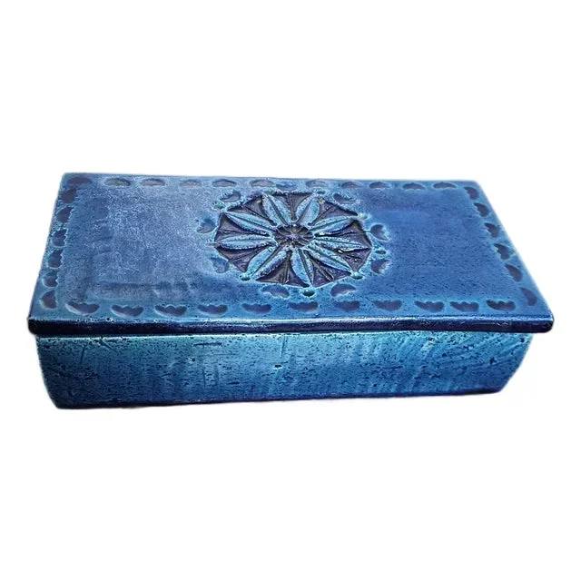 1960s Vintage Bitossi Aldo Londi Rimini Blue Ceramic Lidded Box