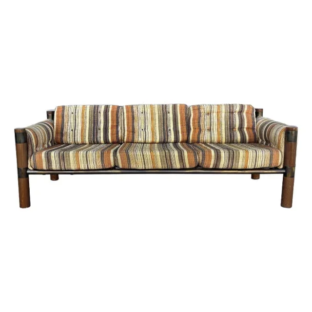 1960s Vintage Brass and Oak Safari Sofa