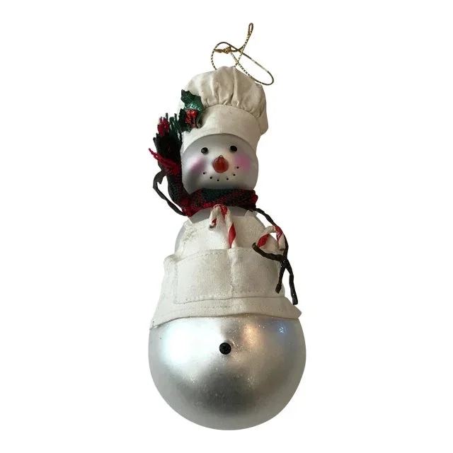 1960s Vintage Old Mold German Blown Glass Snowman Chef Christmas Ornament