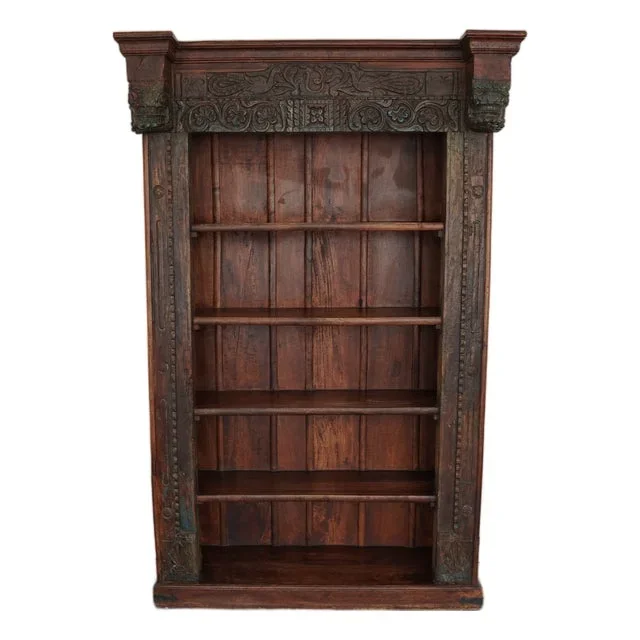 1960s Vintage Rajasthani Teak Carved Bookcase