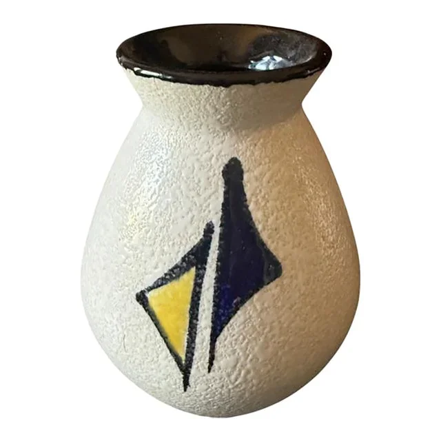 1960s Vintage West Germany Pottery Vase Geometric Design Textured